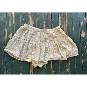 American Eagle Floral Skort XL Yellow Blue Smocked Waist Mini Skirt Shorts Boho